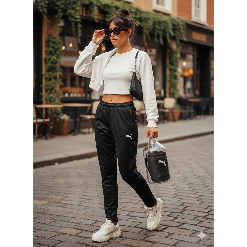 Gorpcore PUMA Black Track Pants Sporty Sleek Tapered Joggers S DryCELL Women's